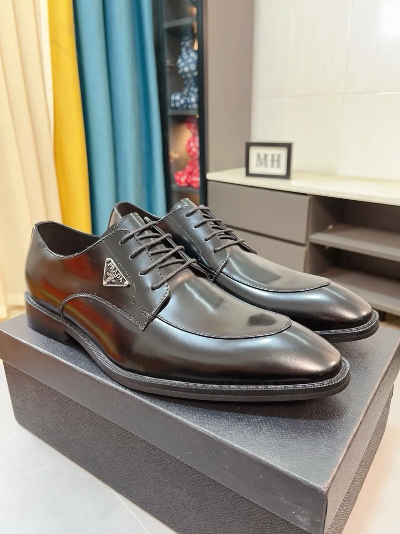 Men's shoes 💰560🌹🌹[Prada leather shoes] Top purchasing agency Original imported Italian custom-made cowhide leather surface, ➕Fully imported water-dyed breathable cowhide lining, original factory special molded sole, super comfortable, size: 38-44
